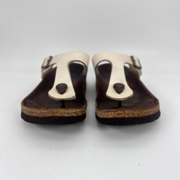 Birkenstock Gizeh Women Size 7 White Birko Flor Leather Thong T Strap Sandal - Picture 3 of 12